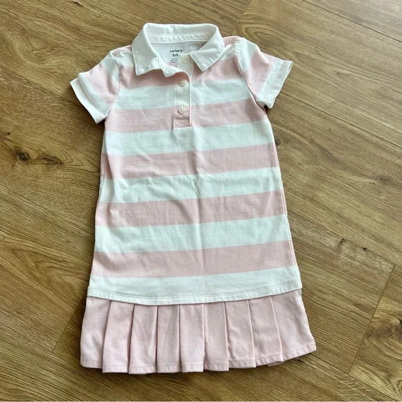 Kid Striped Rugby Pleated Dress - Pink/White Size 5 NWOT - Picture 2 of 8
